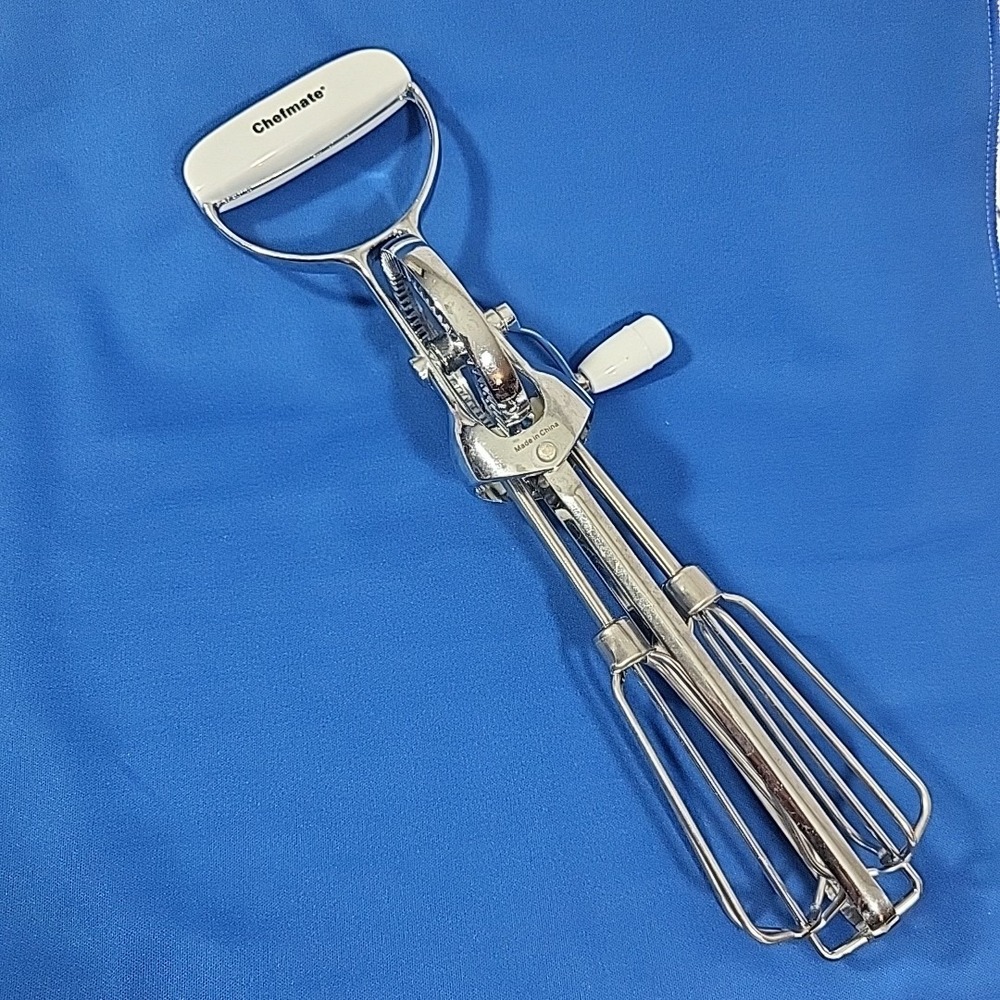 Chefmate Hand Mixer Manual Egg Beater Stainless Steel‎ White Handle